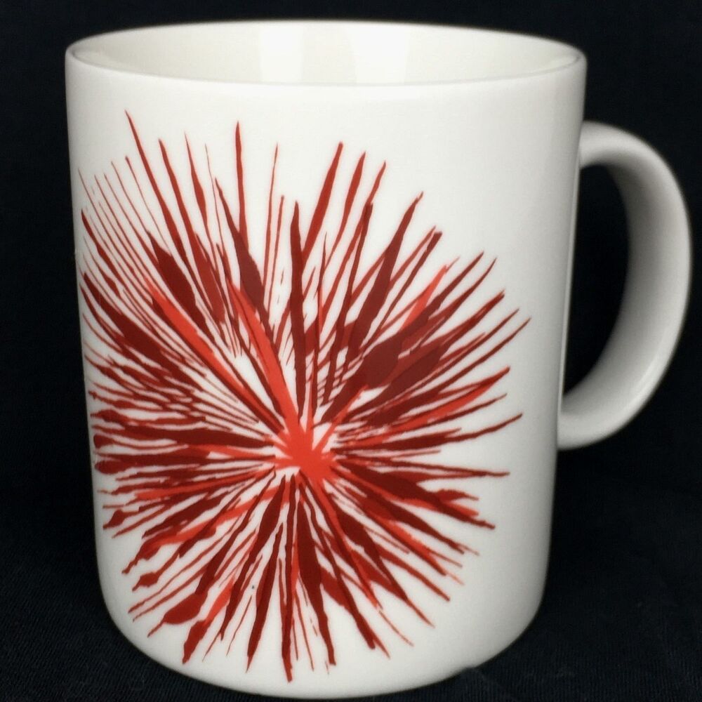 Starbucks Red Burst Ceramic Coffee Mug 12 oz 2014 Graphic Design 3.75” Tall